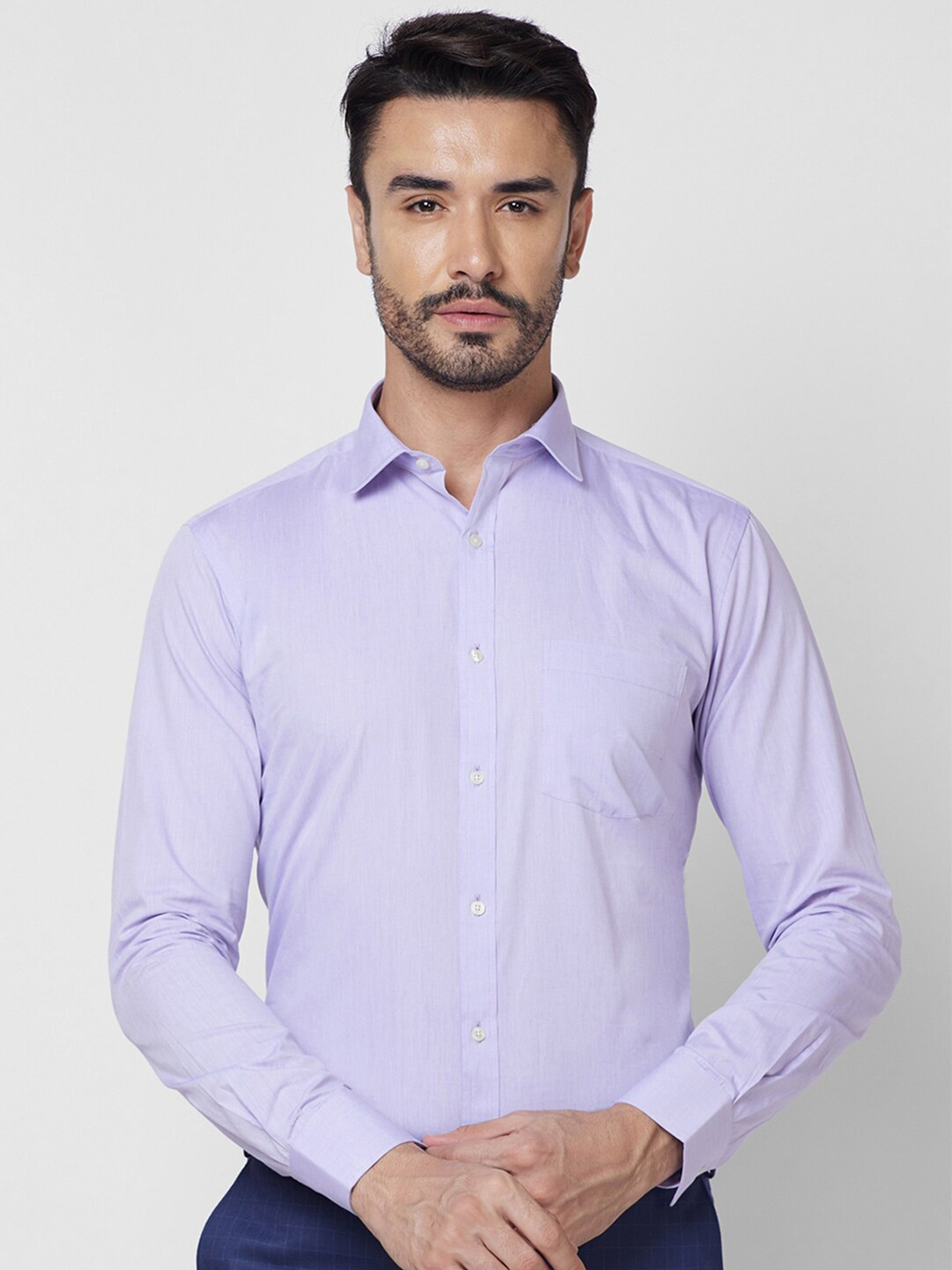 

Park Avenue Cotton Spread Collar Slim Fit Curved Formal Shirt, Violet