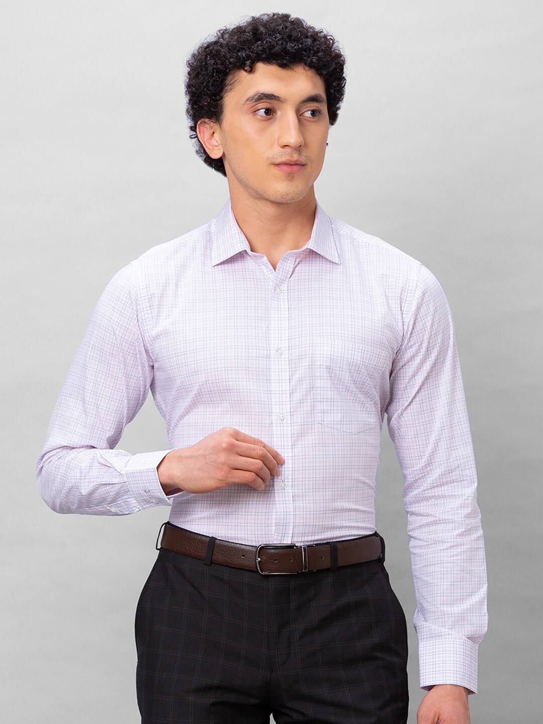 

Park Avenue Checked Cotton Slim Fit Opaque Curved Formal Shirt, Red