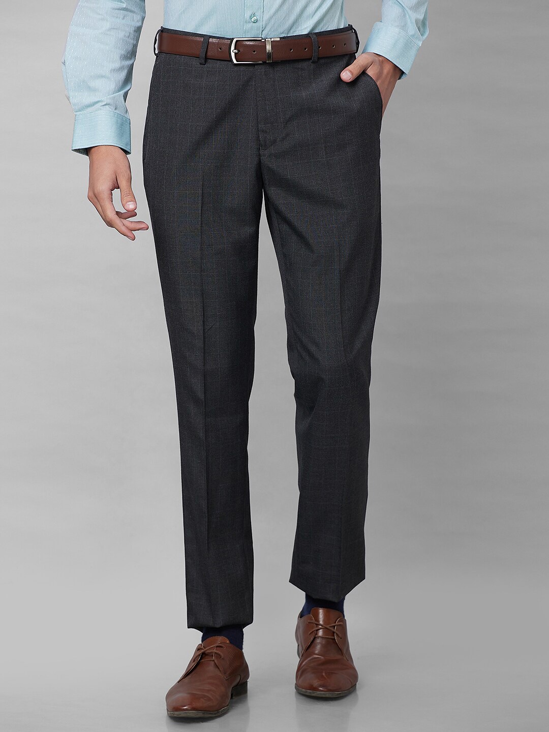 

Park Avenue Men Checked Formal Trousers, Grey