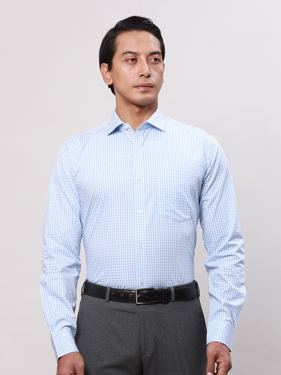 

Park Avenue Slim Fit Cotton Checked Formal Shirt, Blue