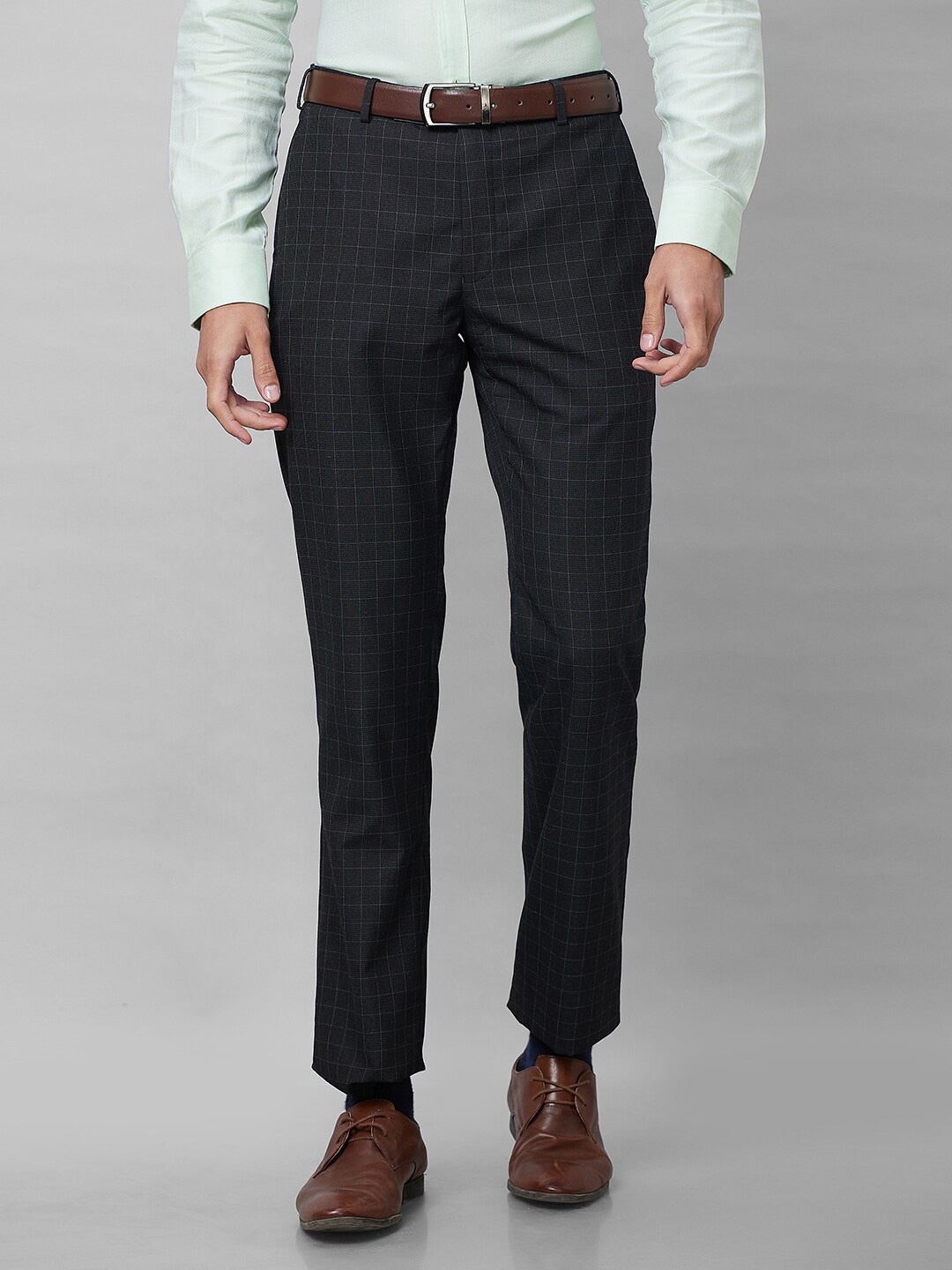 

Park Avenue Men Mid Rise Regular Fit Checked Formal Trousers, Grey