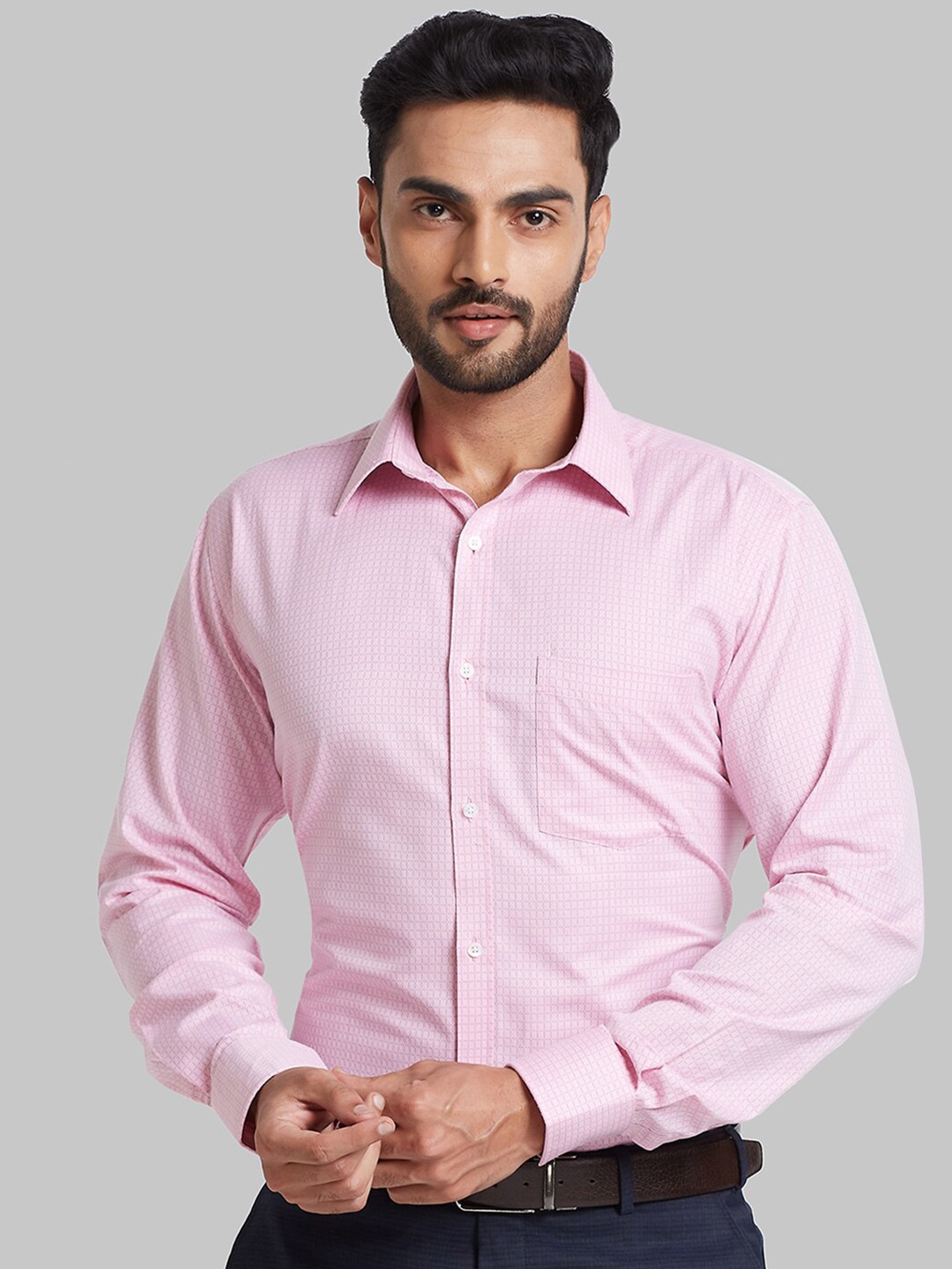 

Park Avenue Cotton Slim Fit Opaque Checked Formal Shirt, Pink