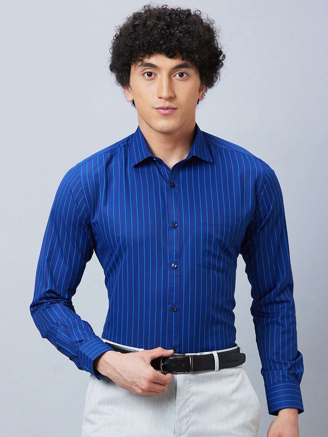 

Park Avenue Slim Fit Striped Spread Collar Long Sleeves Formal Shirt, Blue