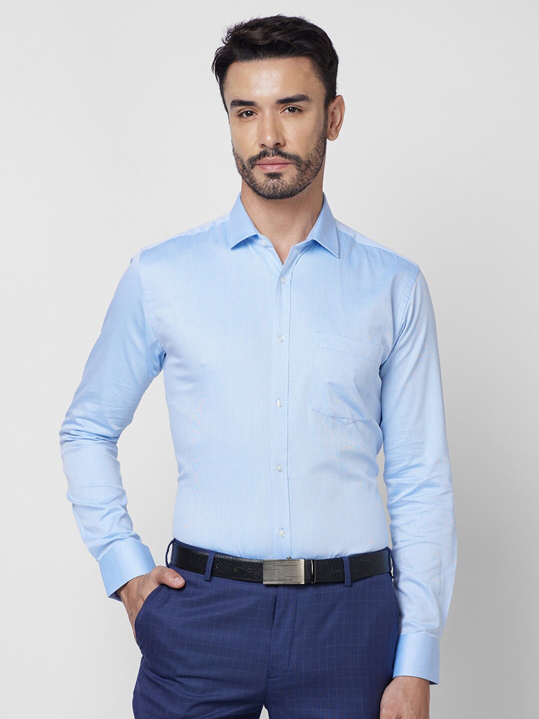 

Park Avenue Slim Fit Self Design Cotton Formal Shirt, Blue