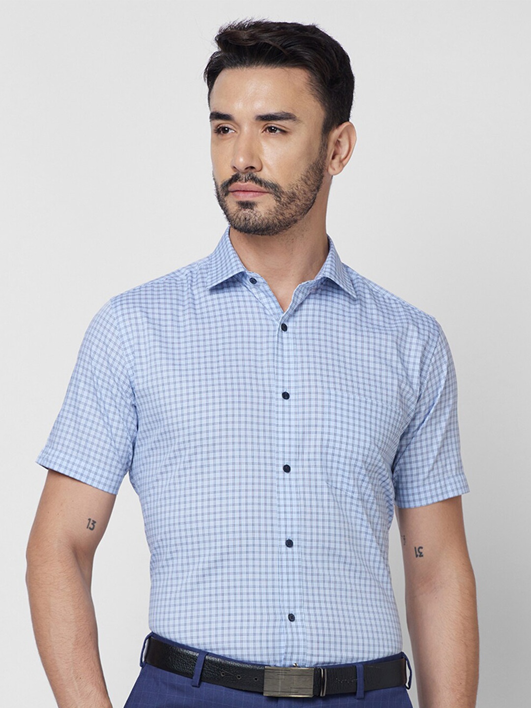 

Park Avenue Checked Opaque Cotton Formal Shirt, Blue