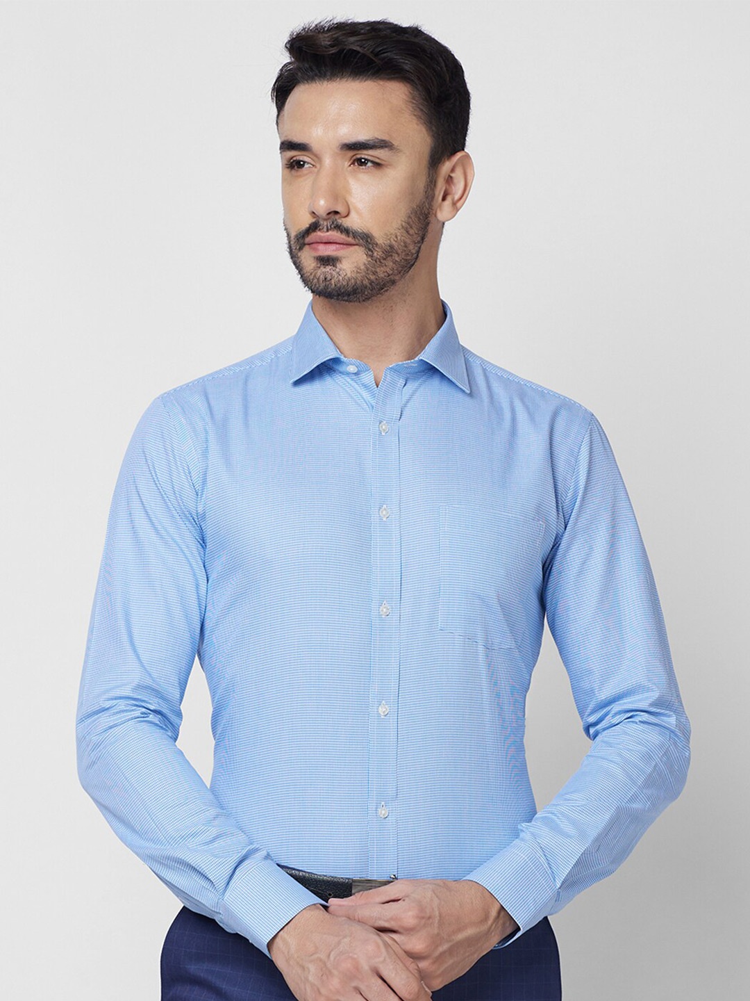 

Park Avenue Slim Fit Micro Checks Opaque Cotton Formal Shirt, Blue