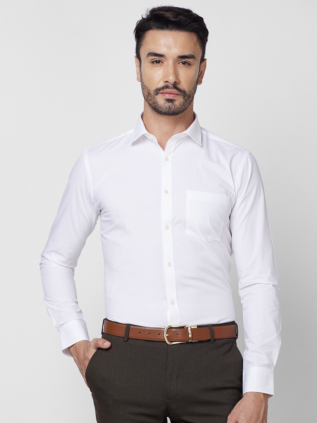 

Park Avenue Spread Collar Cotton Slim Fit Opaque Formal Shirt, White