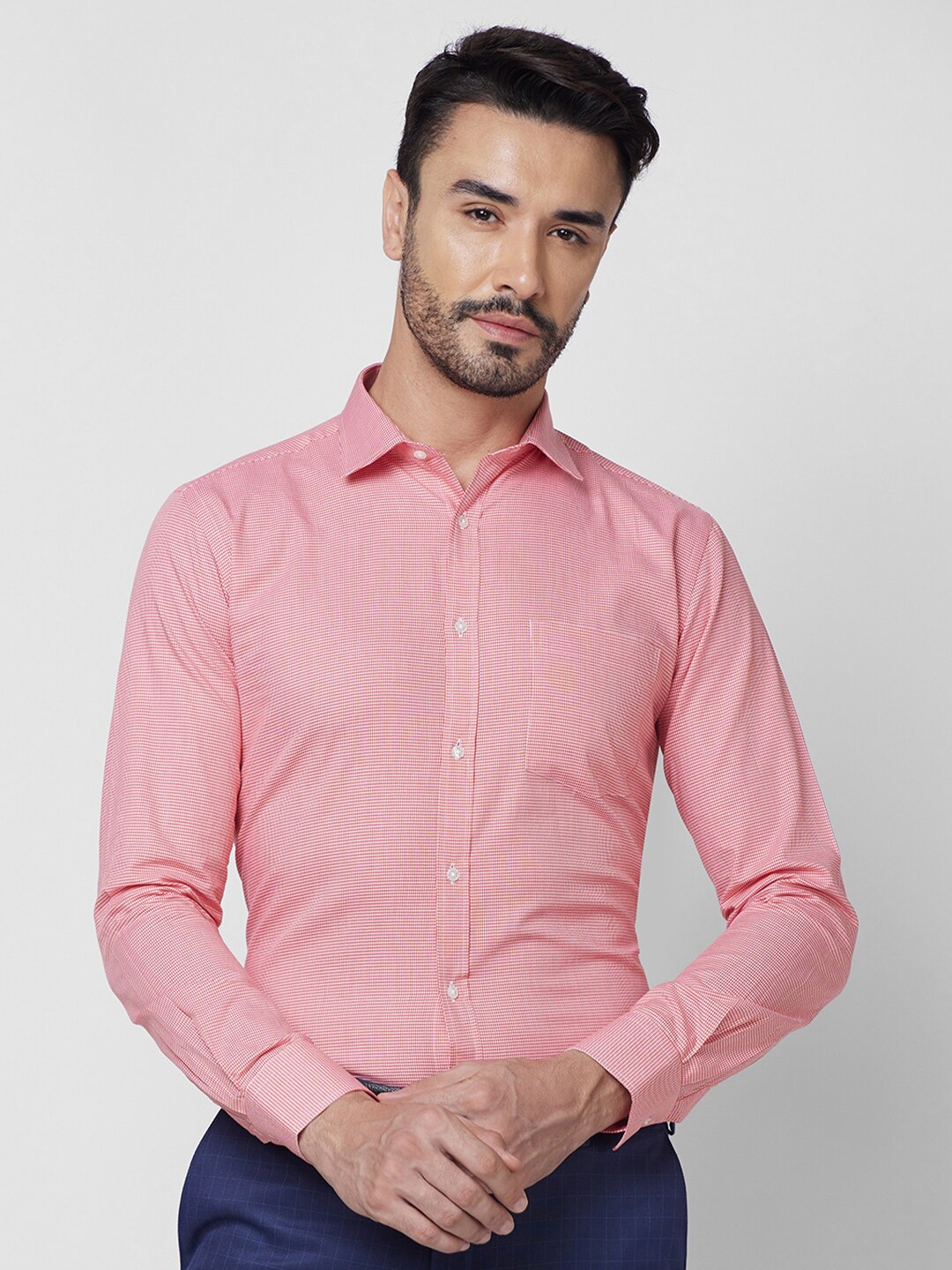 

Park Avenue Textured Self Design Cotton Slim Fit Opaque Formal Shirt, Red