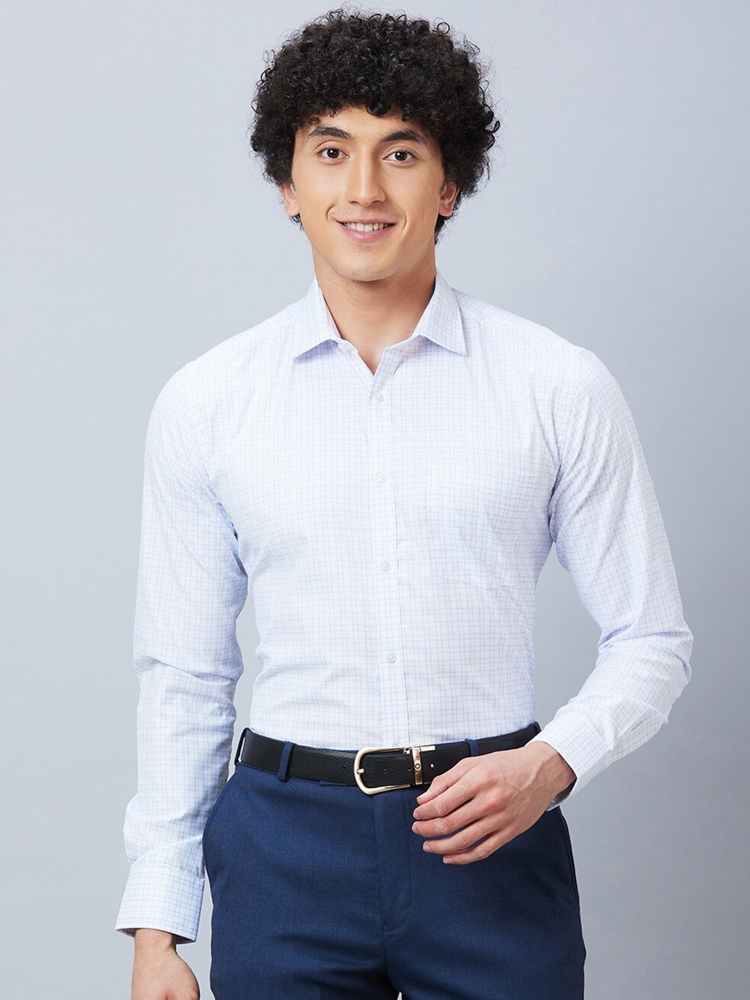 

Park Avenue Slim Fit Opaque Checked Cotton Formal Shirt, Blue