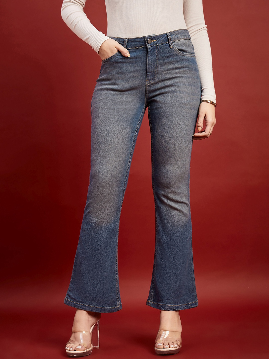 

all about you Women Blue Comfort Flared Mid-Rise Medium Shade Clean Look Stretchable Jeans