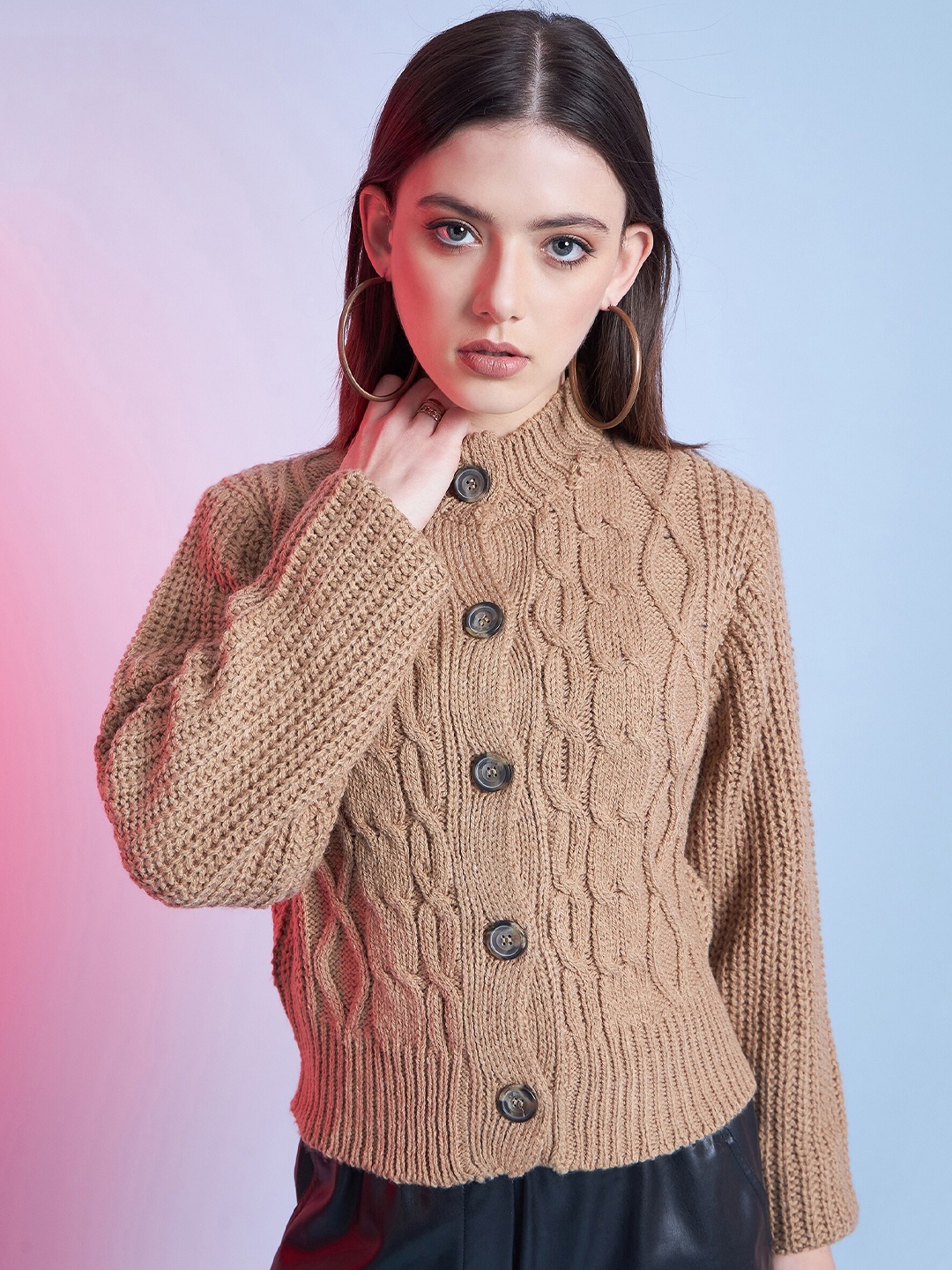 

STREET 9 Brown Cable Knit Acrylic Cardigan