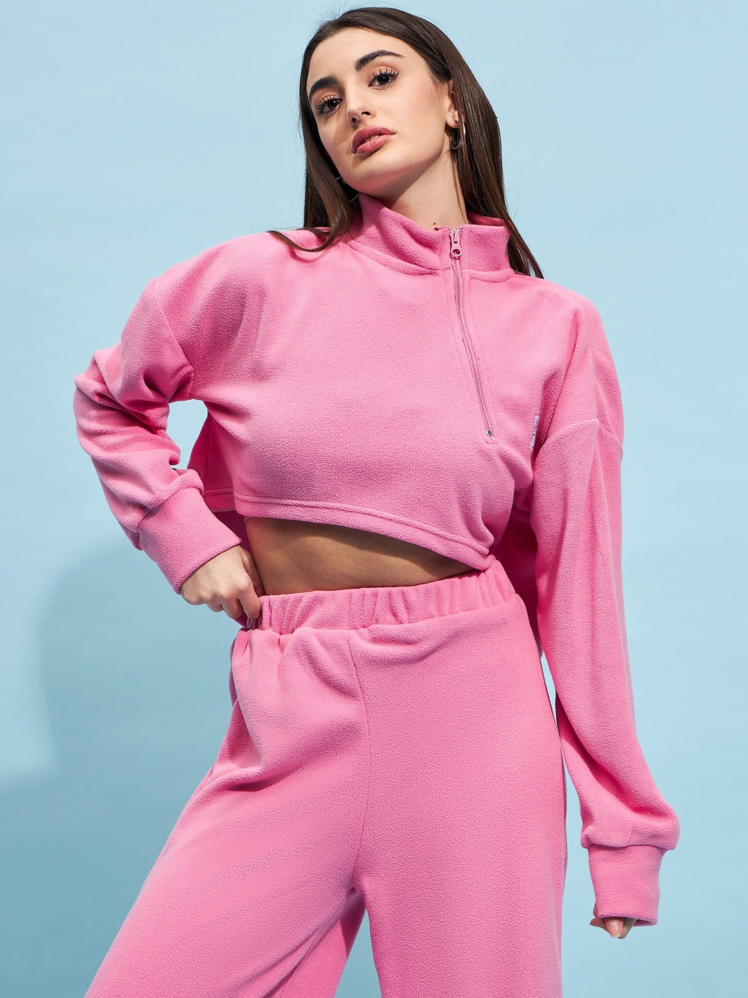 

STREET 9 Pink Mock Collar Crop Sweatshirt