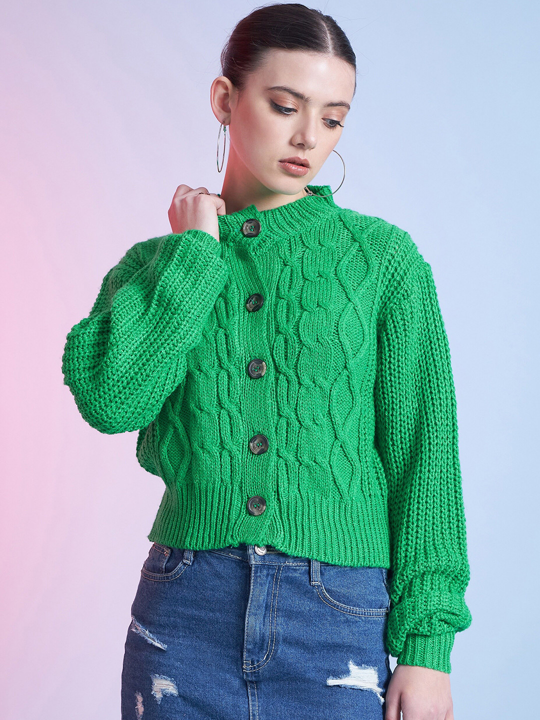 

STREET 9 Long Sleeves Round Neck Cardigan, Green