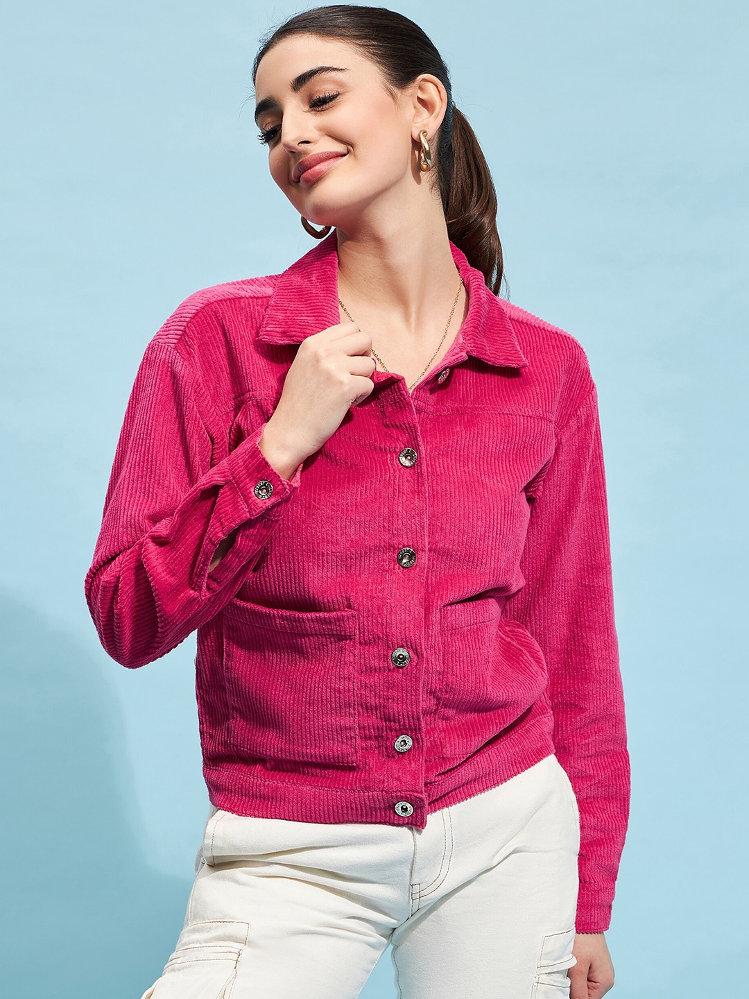 

STREET 9 Striped Pure Cotton Tailored Jacket, Fuchsia