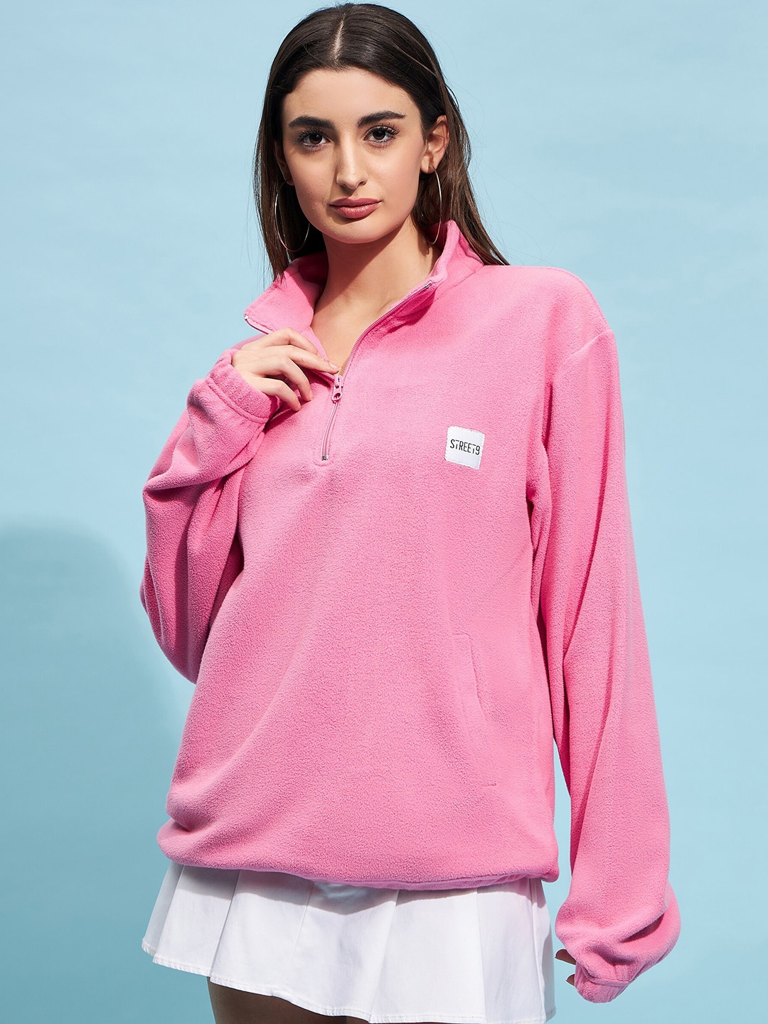 

STREET 9 Pink Mock Collar Oversized Sweatshirt