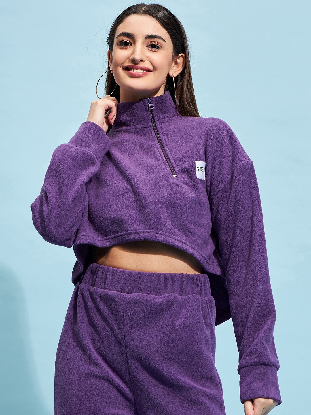 

STREET 9 Purple Mock Collar Crop Sweatshirt