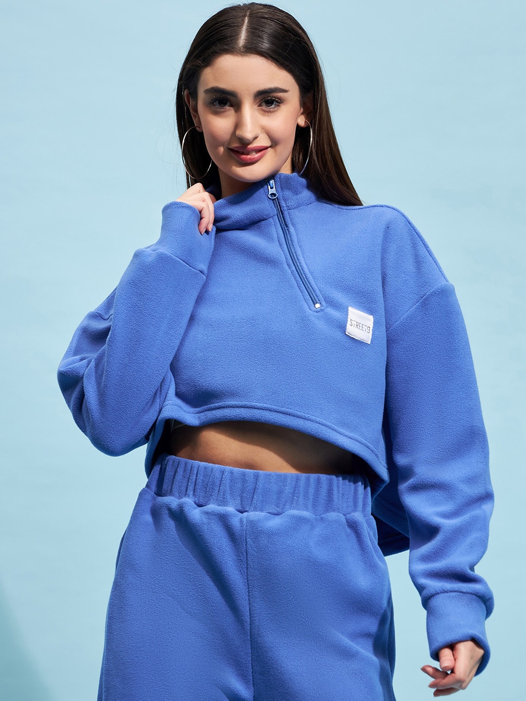 

STREET 9 High Neck Crop Sweatshirt, Blue