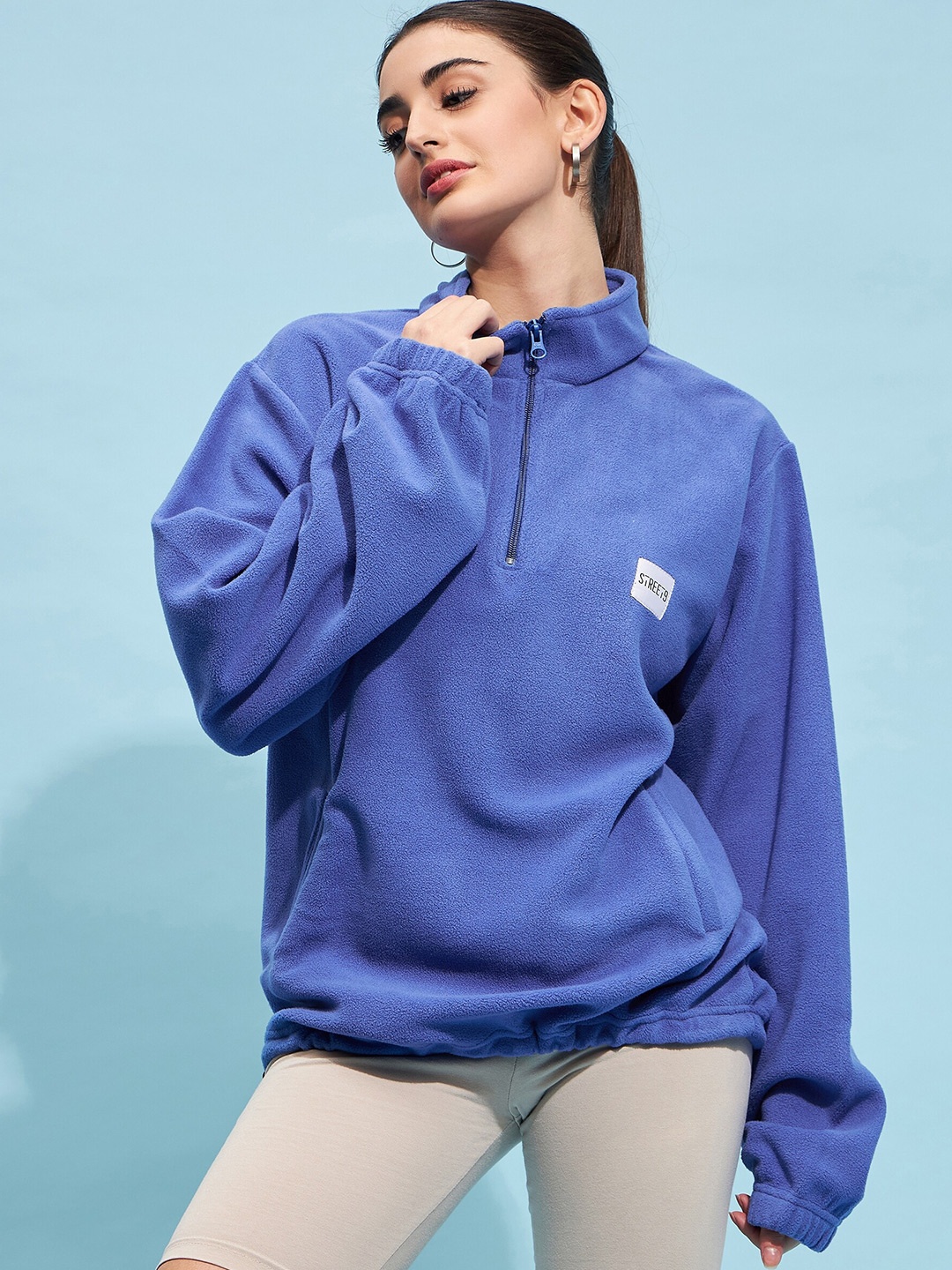 

STREET 9 High Neck Crop Sweatshirt, Blue