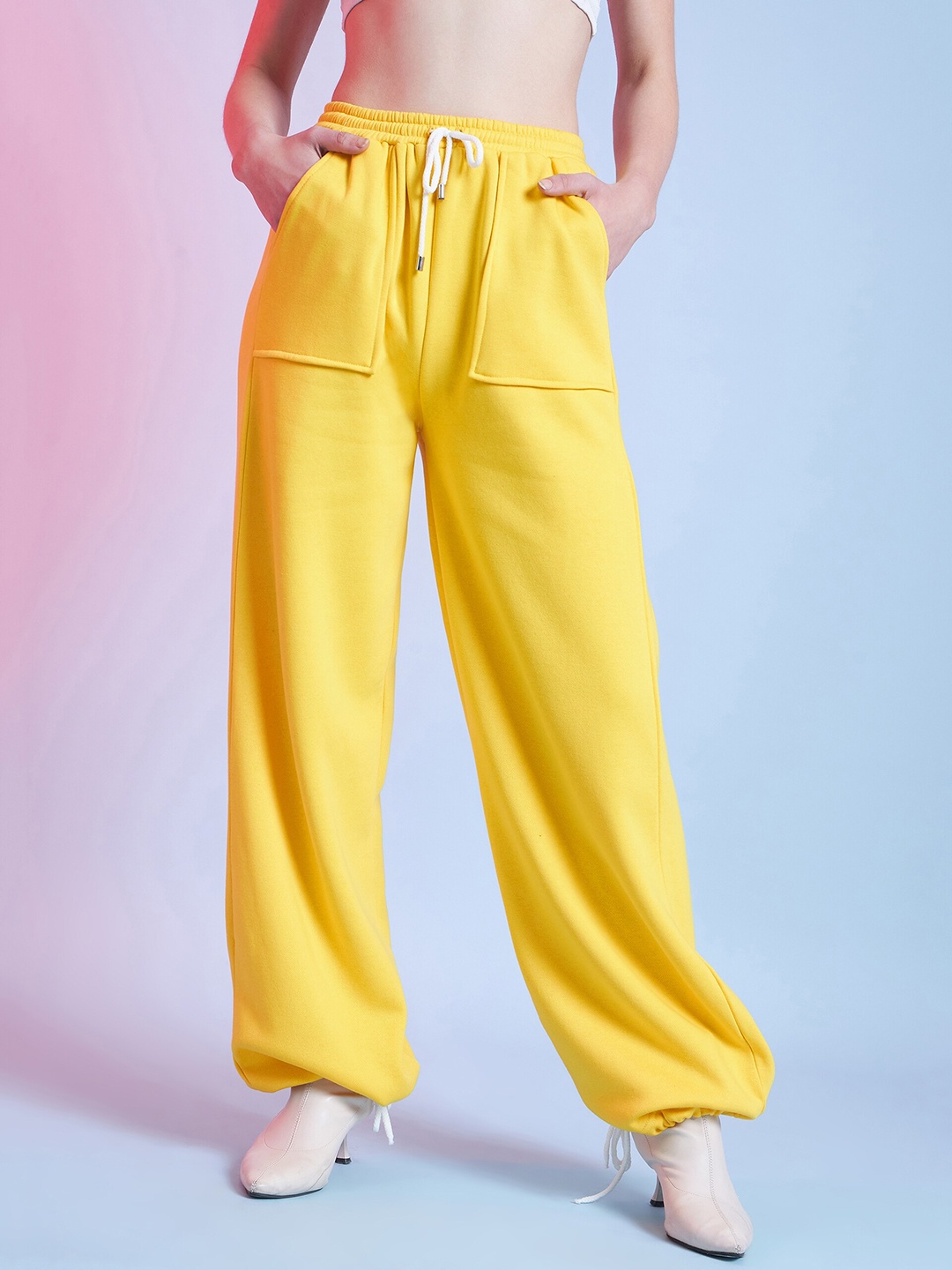 

STREET 9 Women Cotton Relaxed Loose Fit Trousers, Yellow