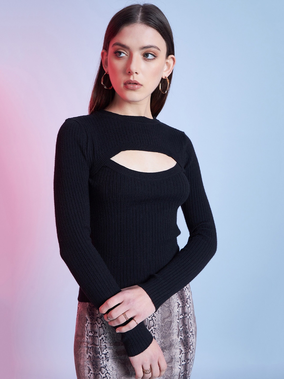 

STREET 9 Black Ribbed Pullover Acrylic Sweater