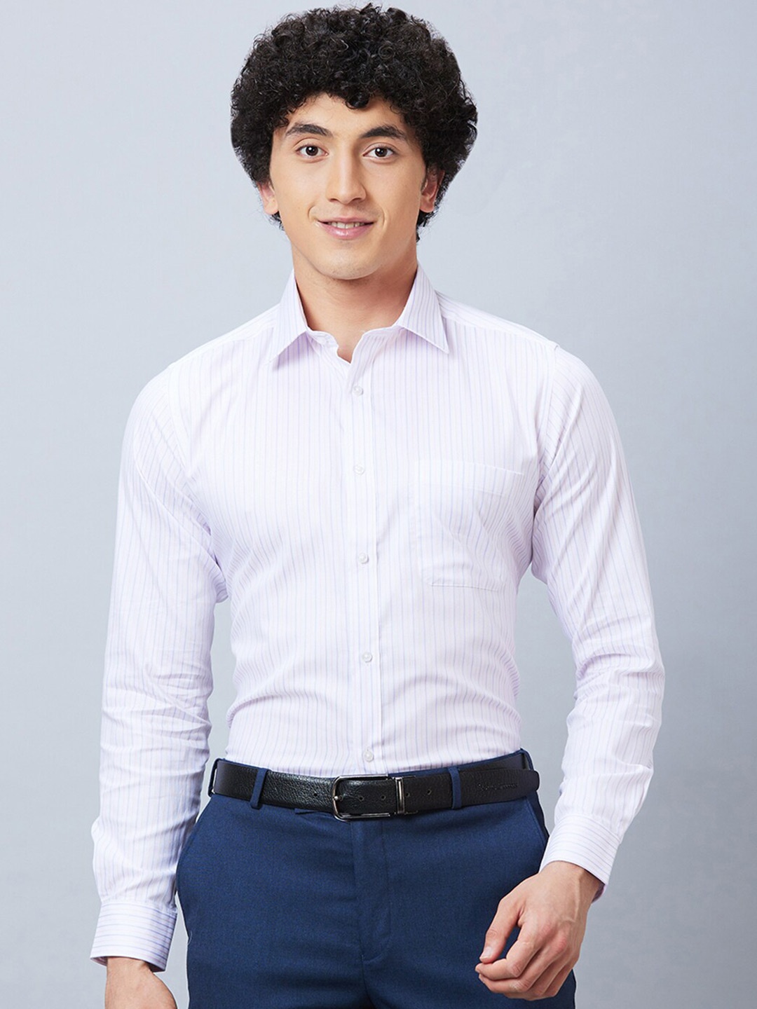 

Raymond Spread Collar long Sleeves Striped Pure Cotton Shirts, Violet
