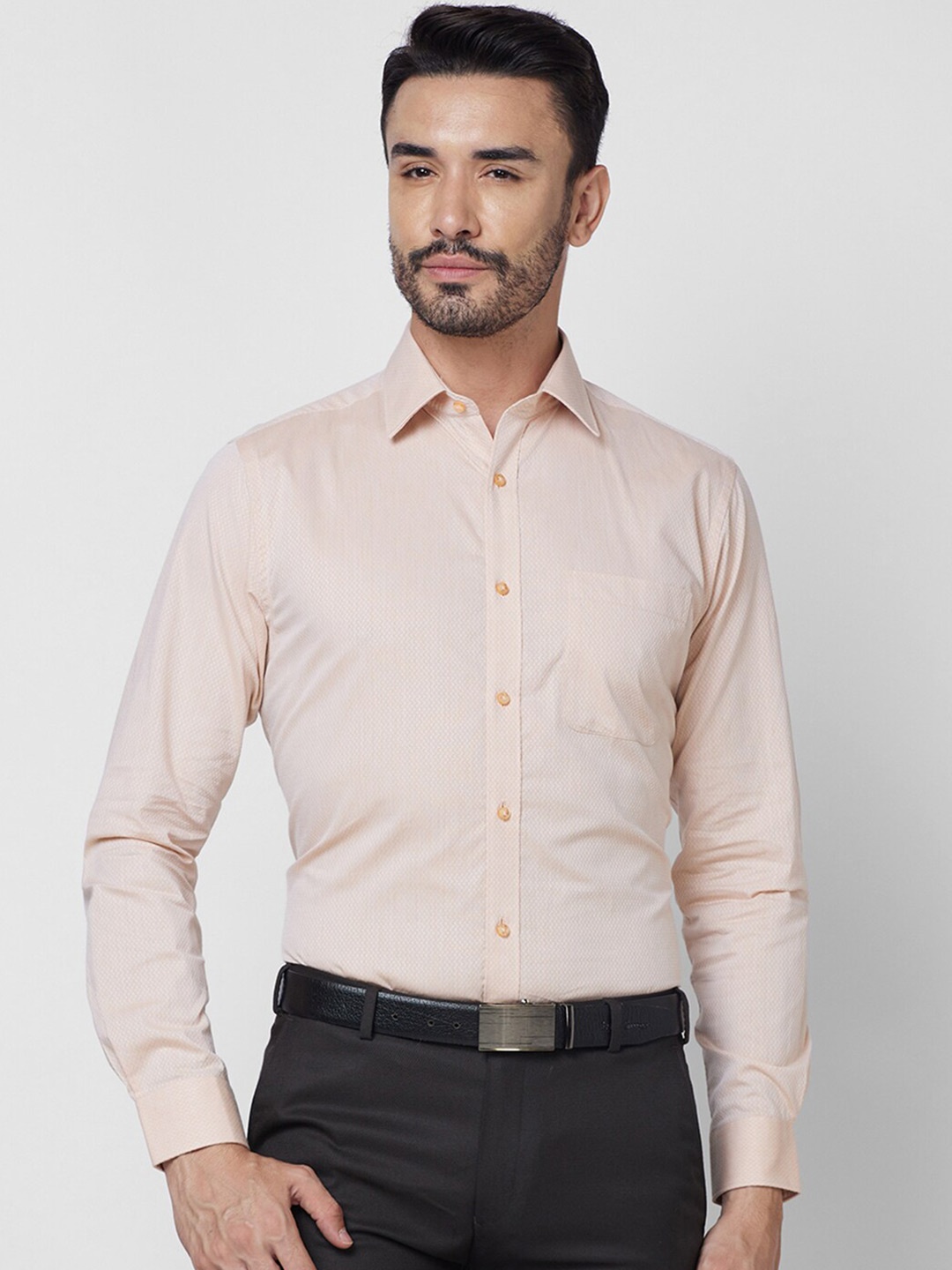 

Raymond Textured Cotton Slim Fit Opaque Formal Shirt, Orange