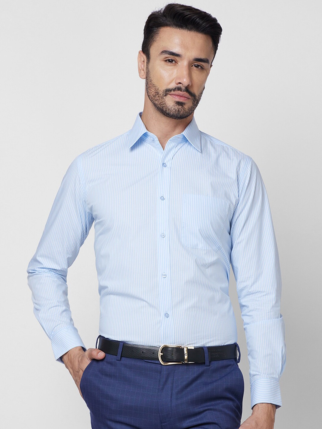 

Raymond Striped Cotton Slim Fit Opaque Formal Shirt, Blue