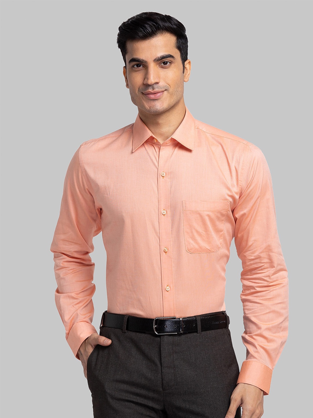 

Raymond Spread Collar Long Sleeves Slim Fit Cotton Shirts, Orange