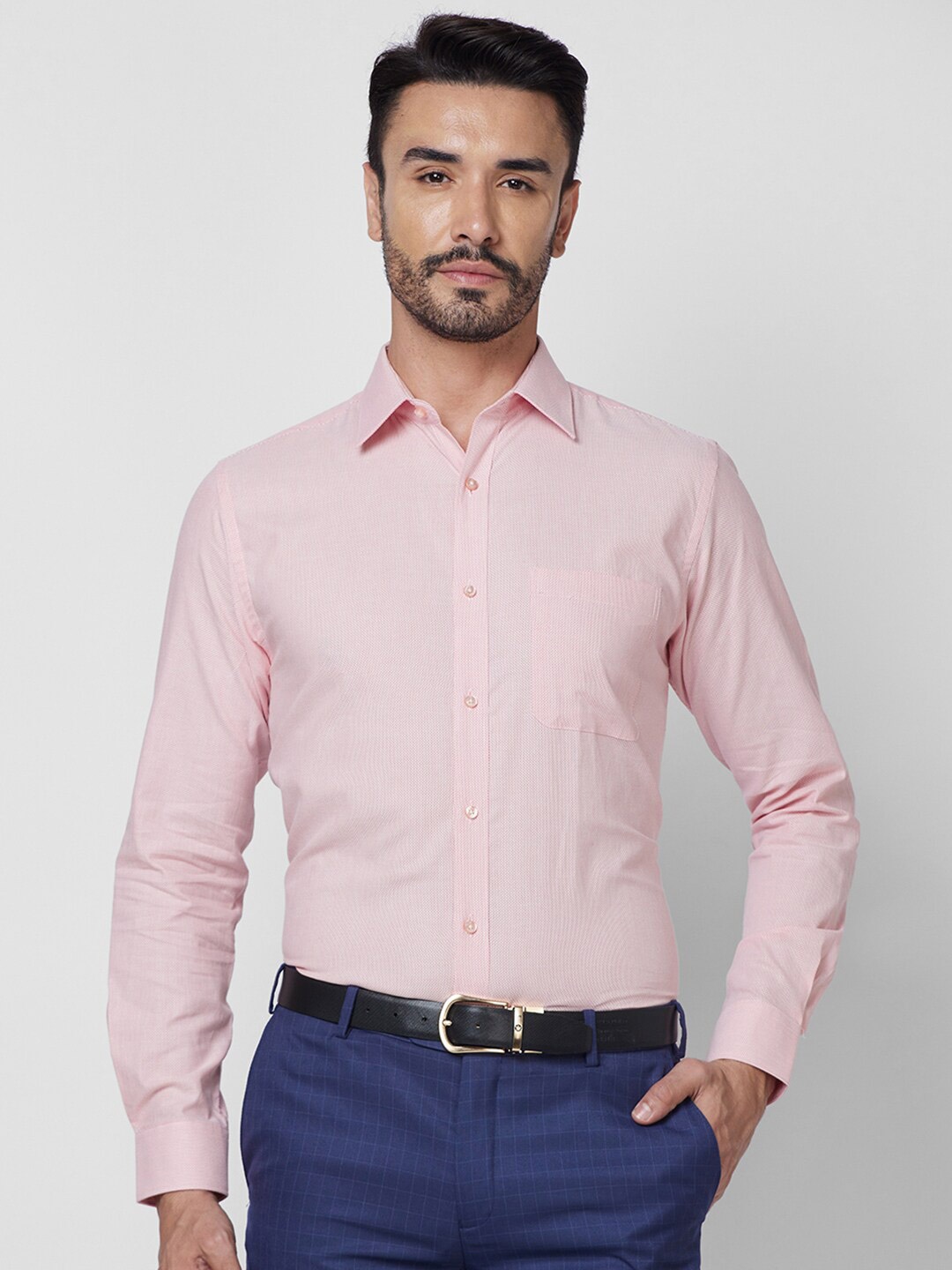 

Raymond Slim Fit Textured Spread Collar Cotton Formal Shirt, Pink