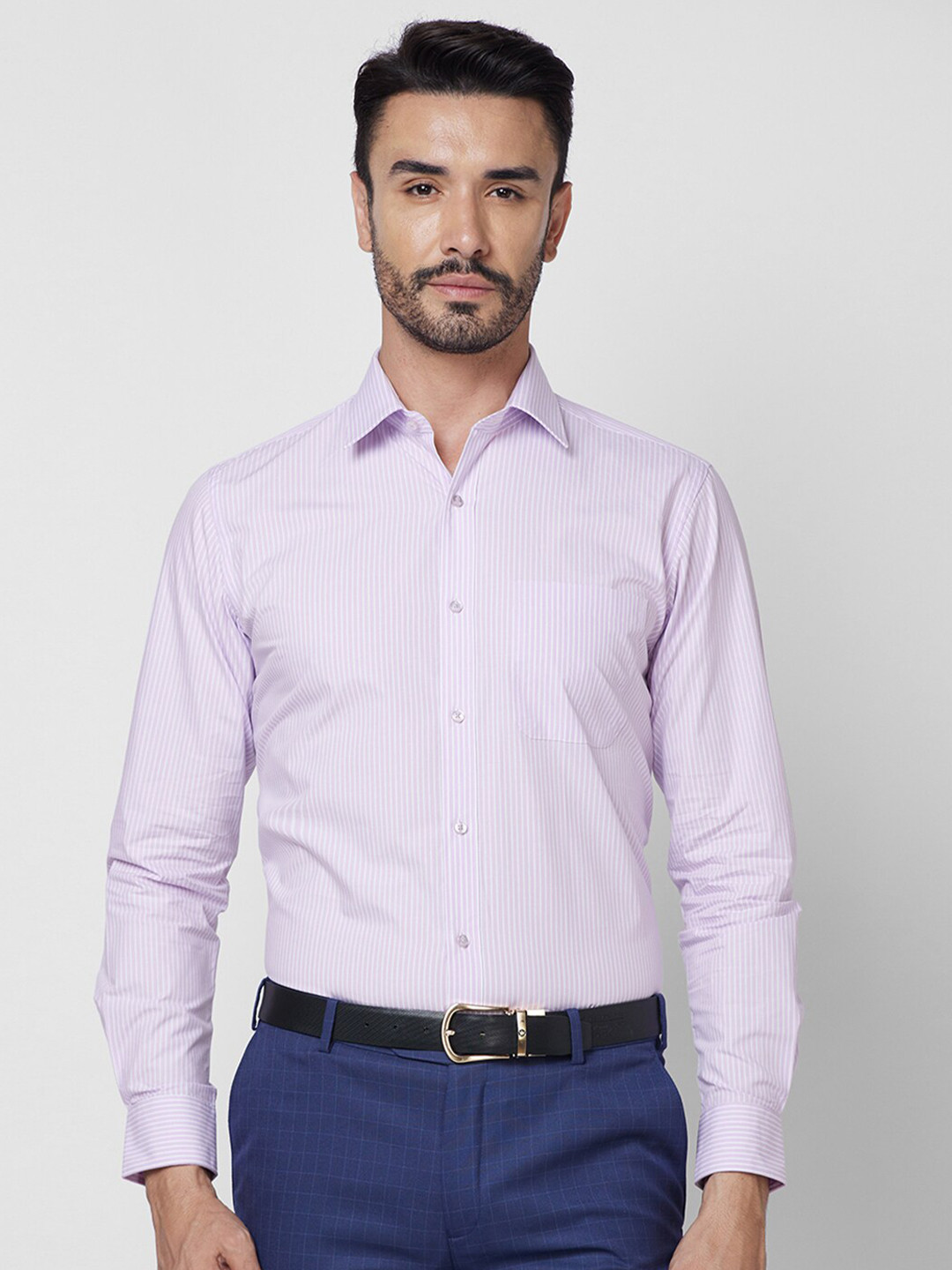 

Raymond Striped Pure Cotton Spread Collar Cotton Shirts, Violet