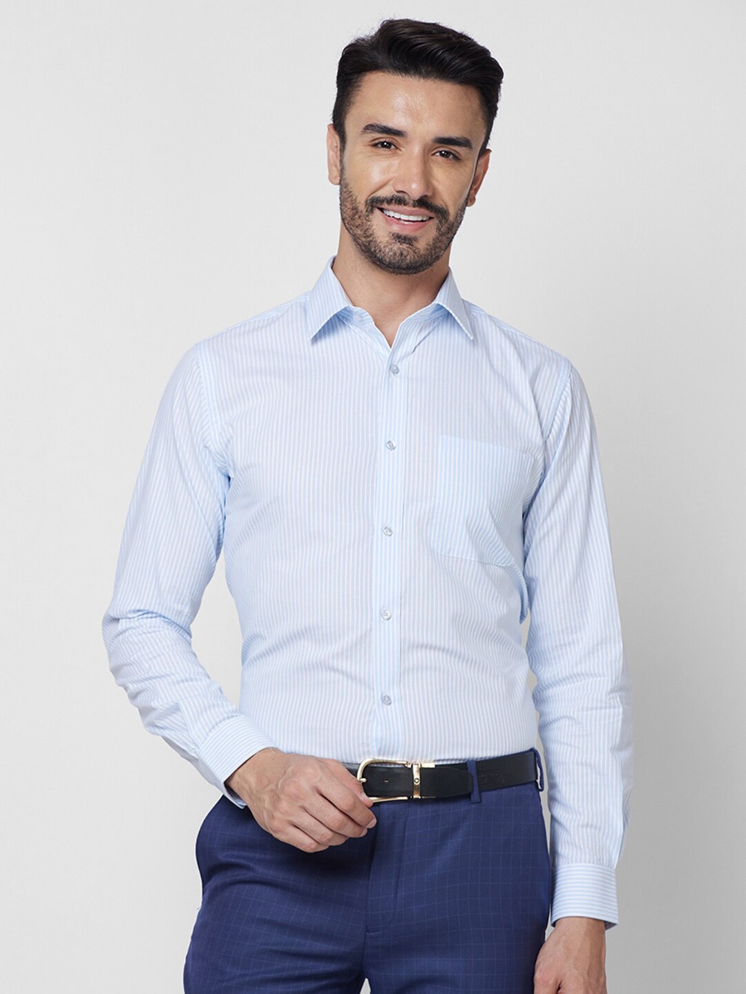 

Raymond Striped Pure Cotton Formal Shirt, Blue