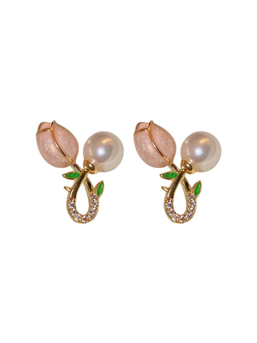 

VAGHBHATT Gold-Plated Contemporary Stone Studded & Pearl Beaded Drop Earrings, Pink