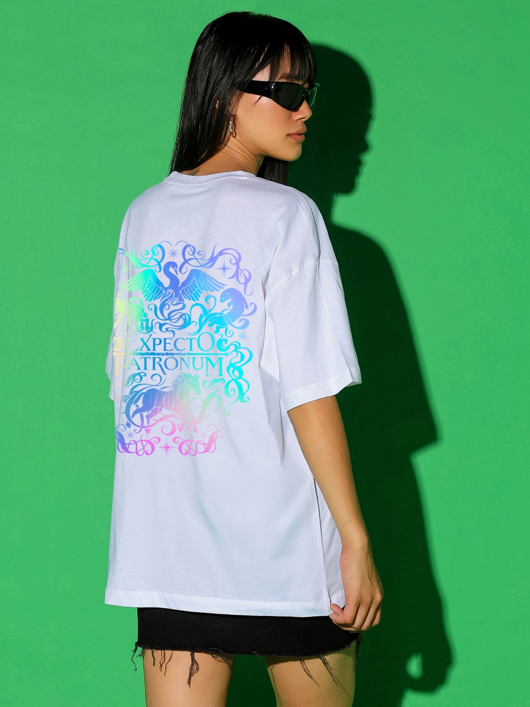 

Bewakoof Harry Potter Graphic Printed Drop-Shoulder Sleeves Oversized Pure Cotton T-shirt, White