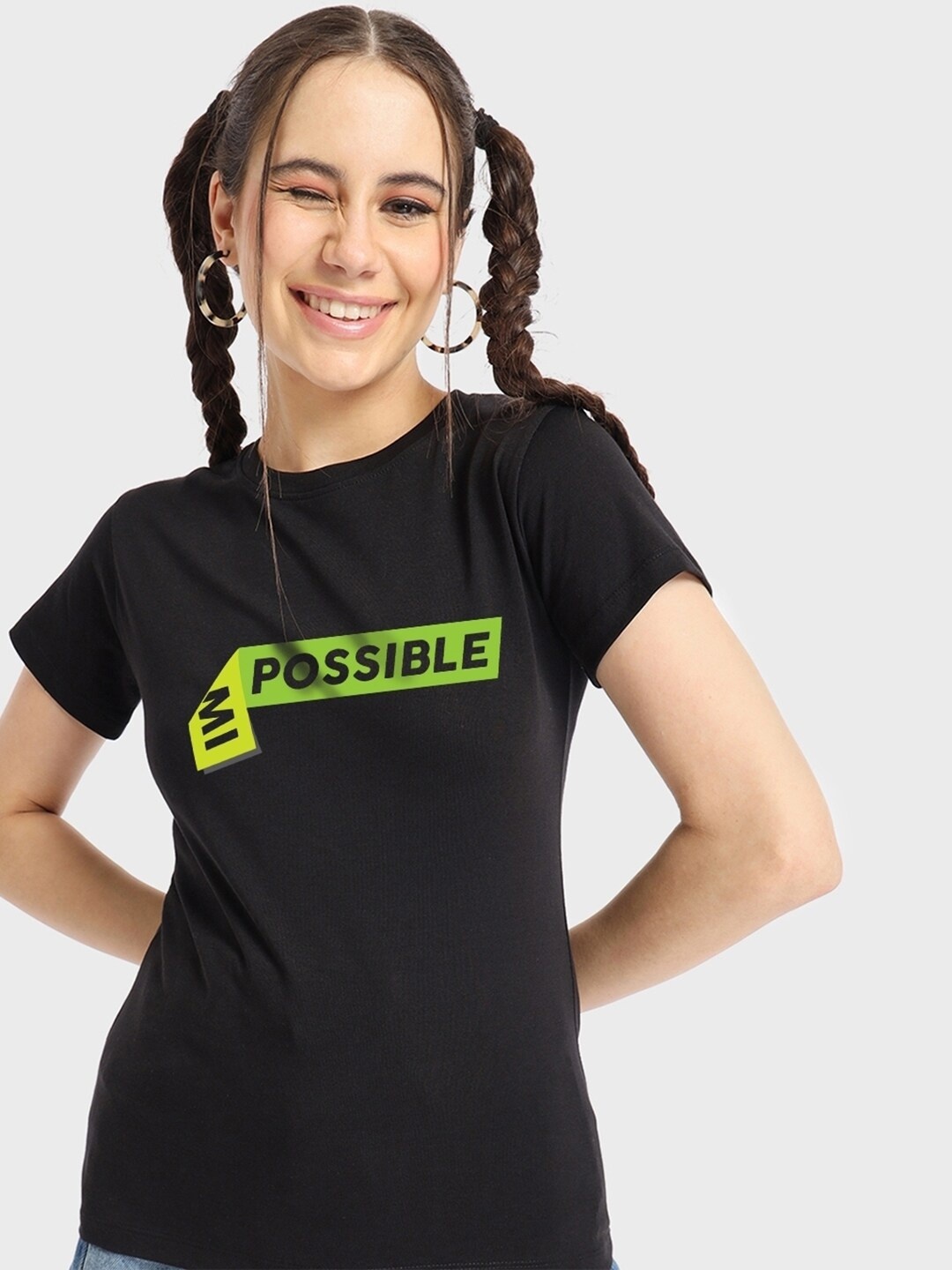 

Bewakoof Possible Tape Typography Printed Cotton T-shirt, Black