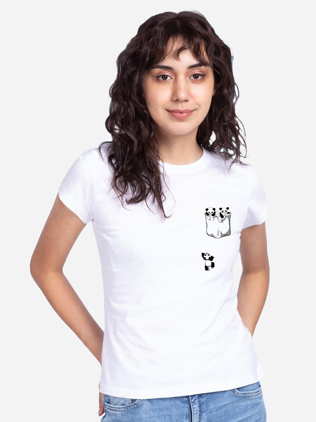 

Bewakoof Climbing pocket panda Graphic Printed Cotton T-shirt, White