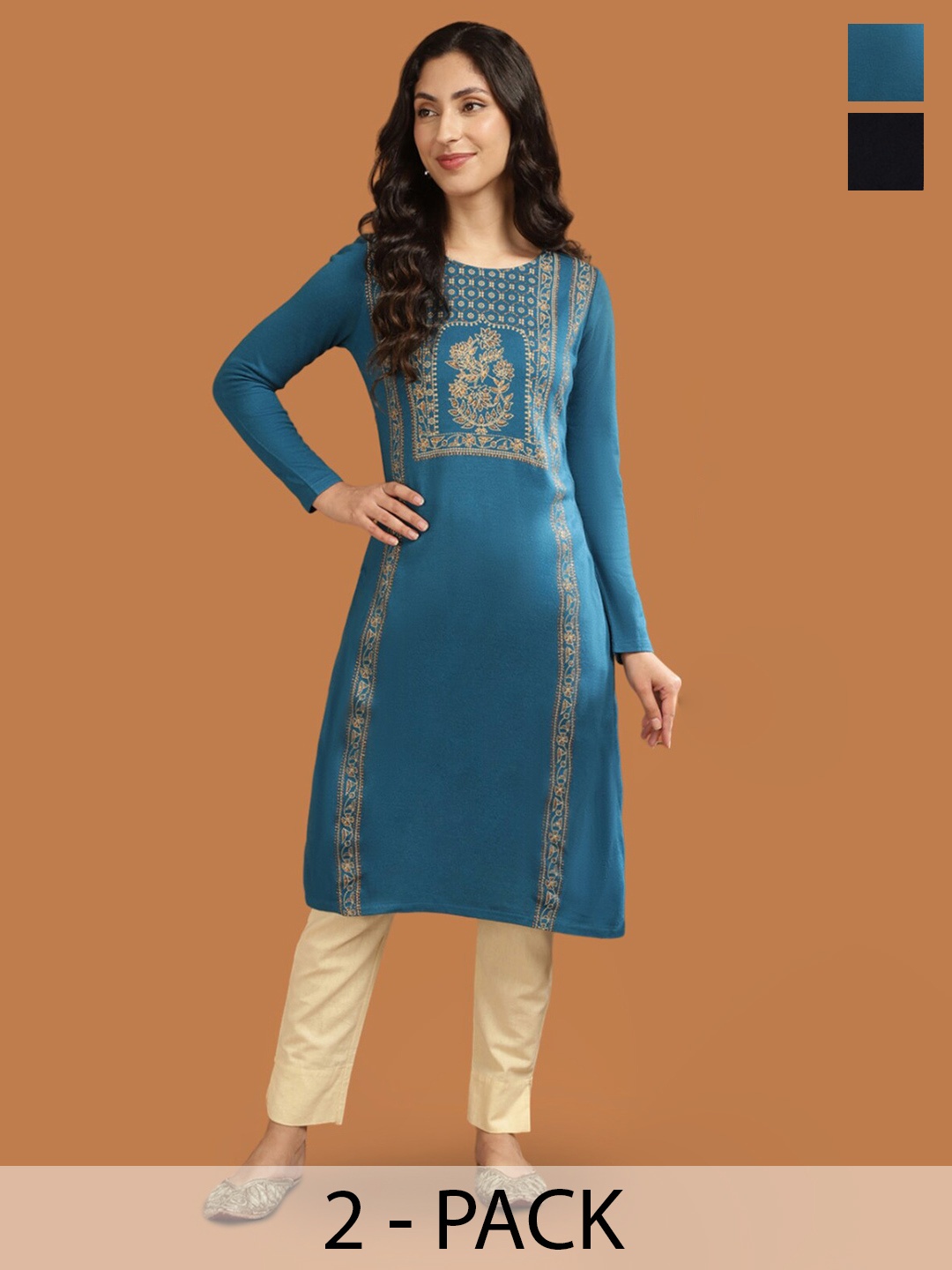 

Rangita Pack Of 2 Round Neck Printed Kurta, Blue