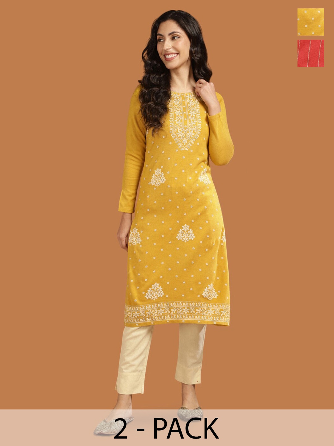 

Rangita Selection Of 2 Ethnic Motifs Printed Acrylic Kurta, Yellow