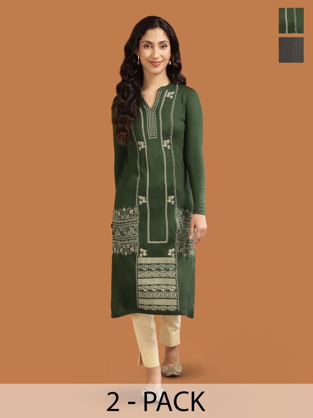 

Rangita Selection Of 2 Ethnic Motifs Printed Acrylic Kurta, Green