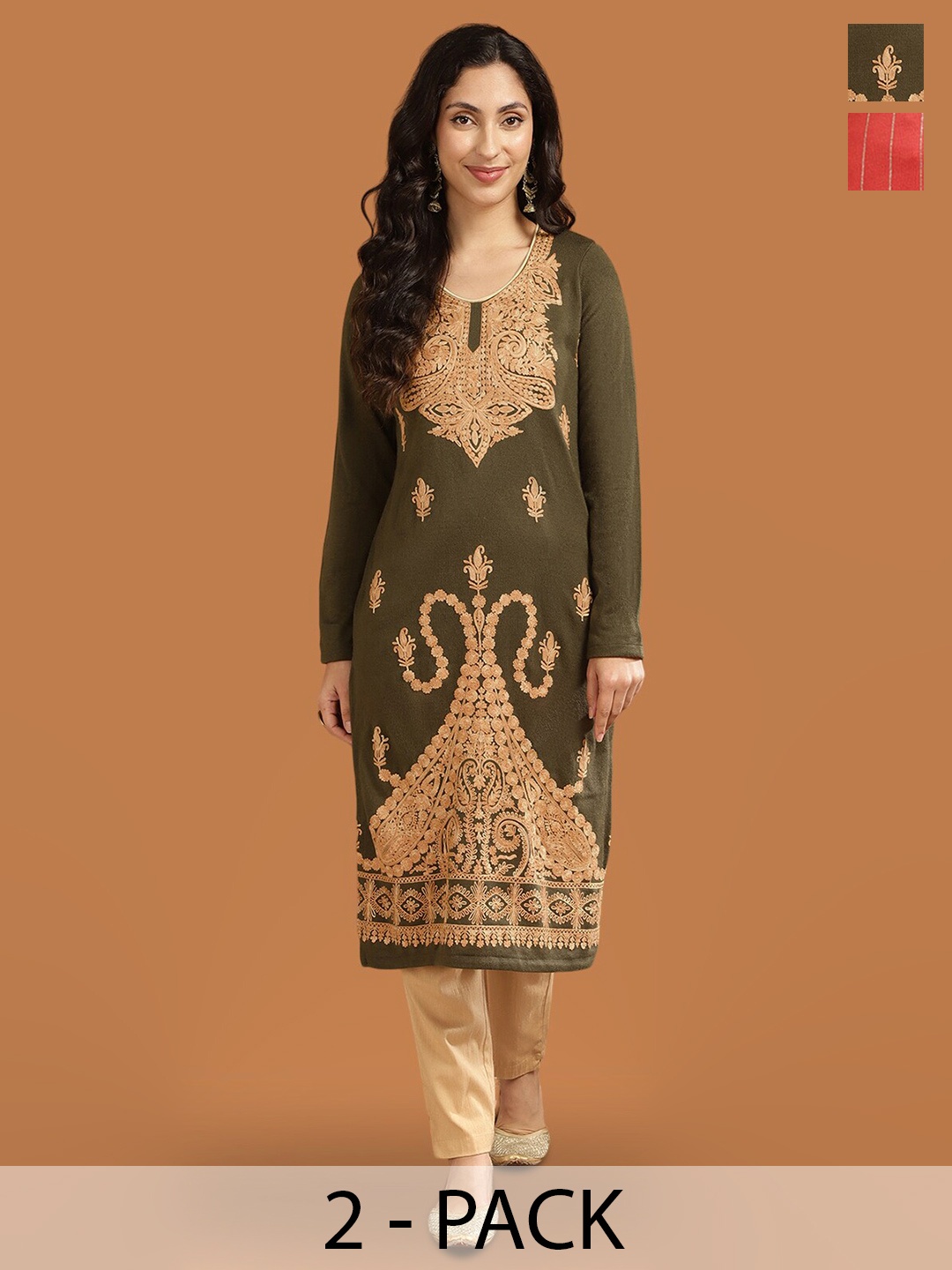 

Rangita Selection Of 2 Ethnic Motifs Printed Acrylic Kurta, Olive