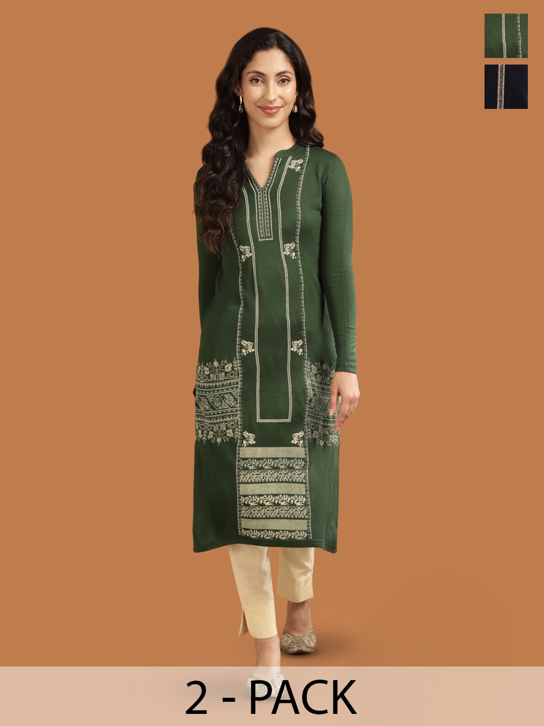 

Rangita Selection Of 2 Ethnic Motifs Printed Acrylic Kurta, Green