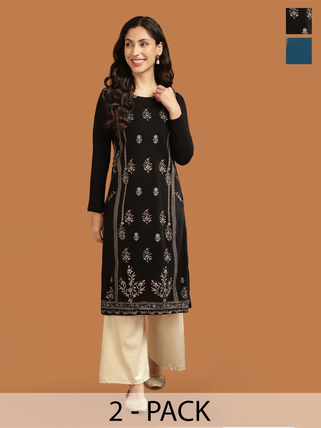 

Rangita Selection Of 2 Ethnic Motifs Printed Acrylic Kurta, Black