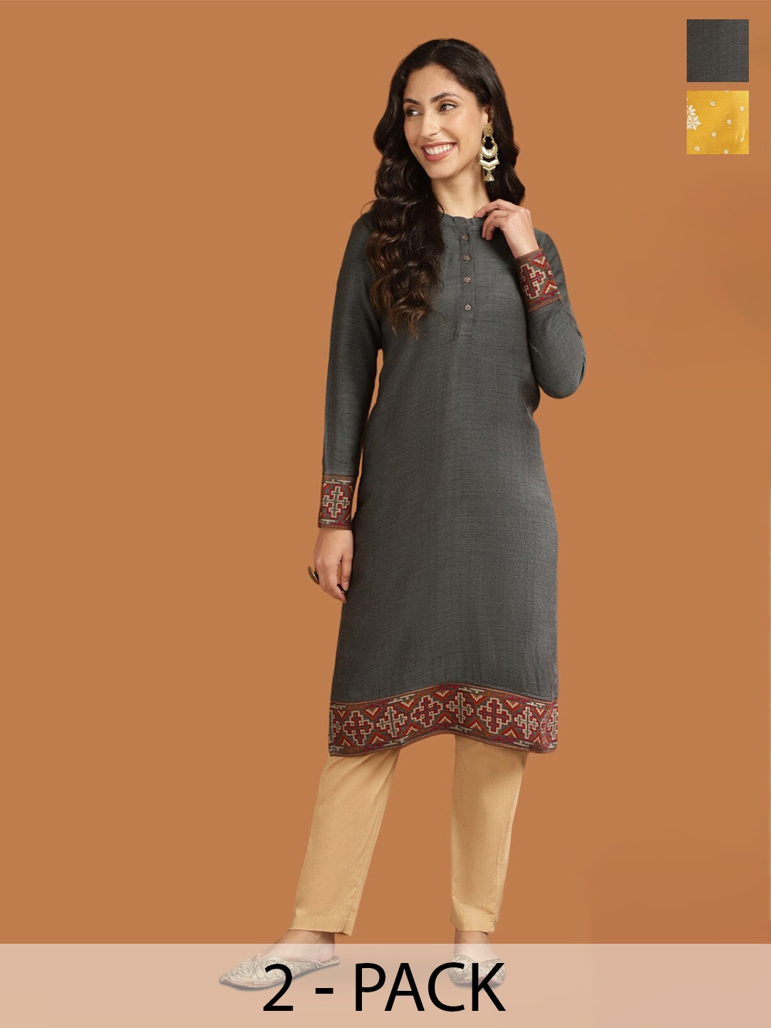 

Rangita Selection Of 2 Ethnic Motifs Printed Acrylic Kurta, Green
