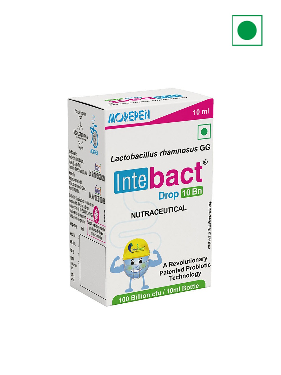 

Dr. Morepen Intebact Probiotic Drops 10BN Supplement for Gut Health - 10ml, White