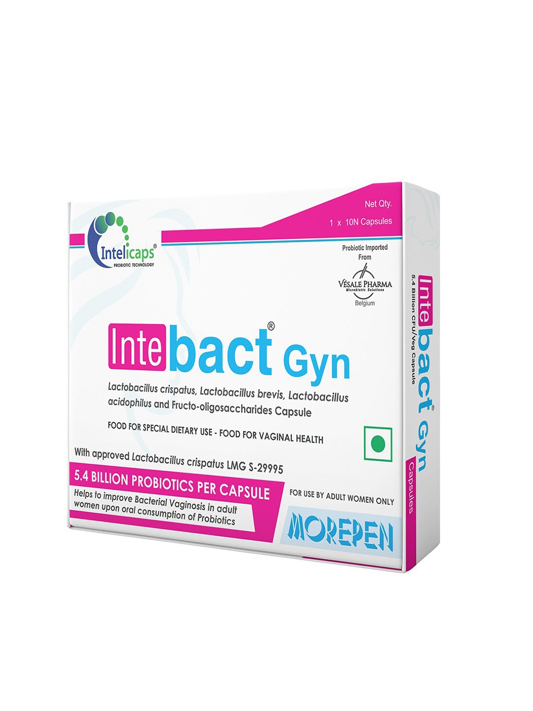 

Dr. Morepen Intebact Gyn 5.4 Bn Probiotic Capsules - 10 Cap, White