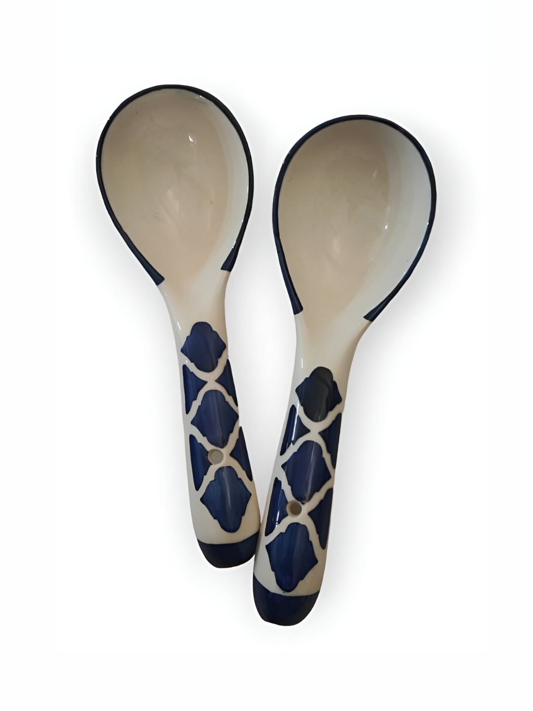 

Your Local Store White & Blue 2 Pieces Ceramic Easy to Clean Serving Cutlery