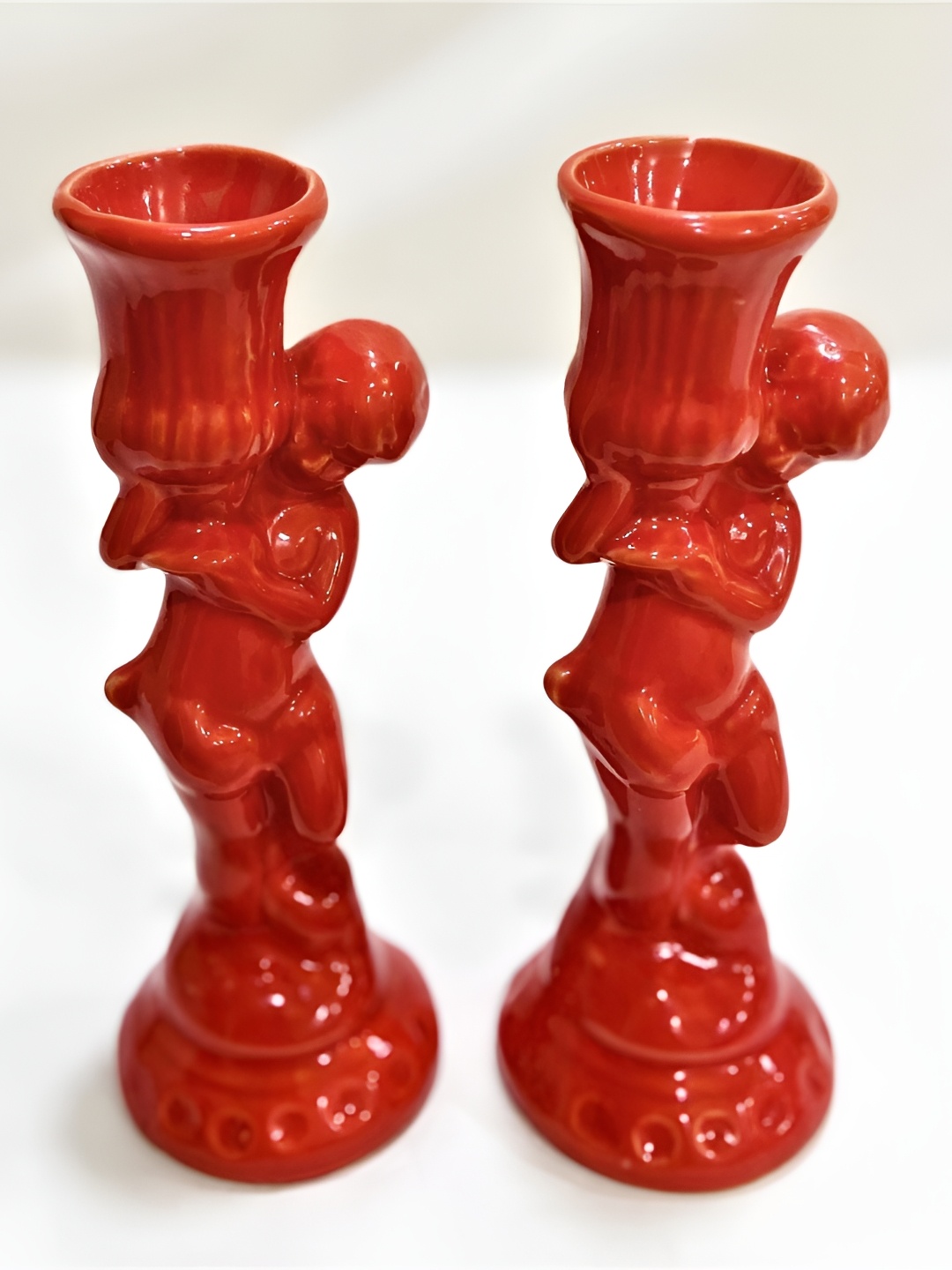 

Your Local Store Red 2 Pieces Textured Ceramic Candle Holders