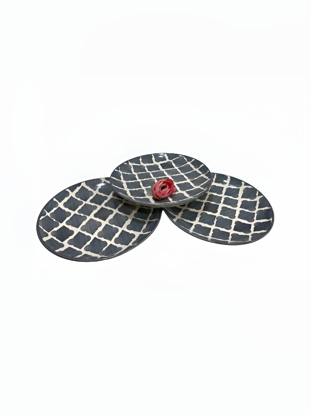 

Your Local Store Grey & Off White 3 Pieces Ethnic Motifs Printed Ceramic Glossy Plates