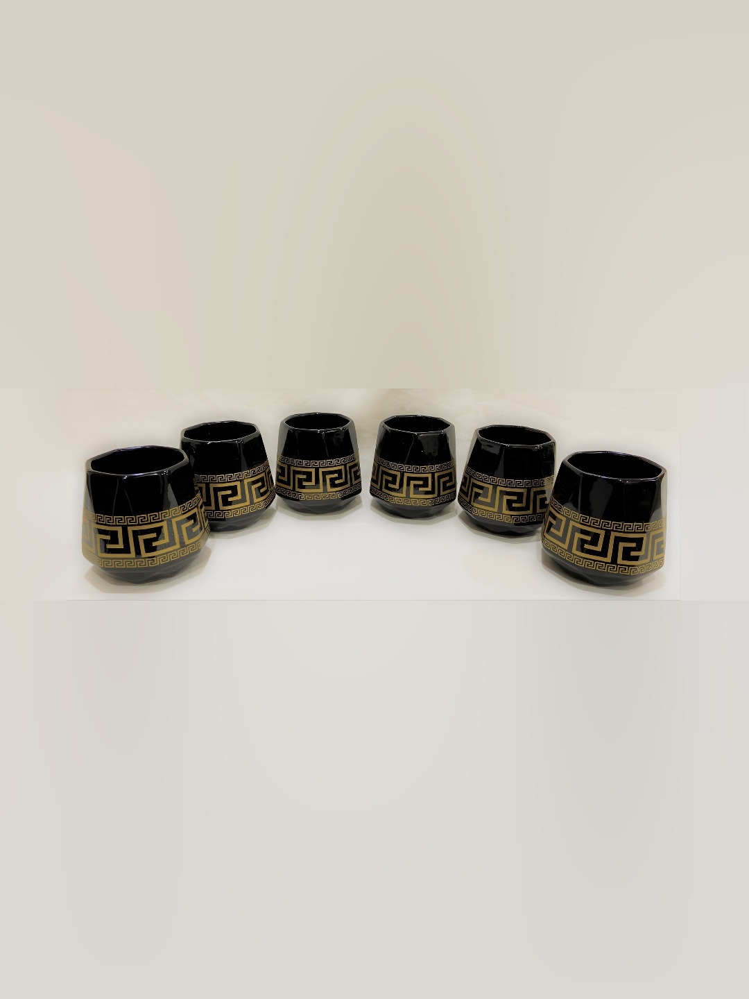 

Your Local Store Black & Beige 6 Pieces Printed Ceramic Glossy Cups 150 ml