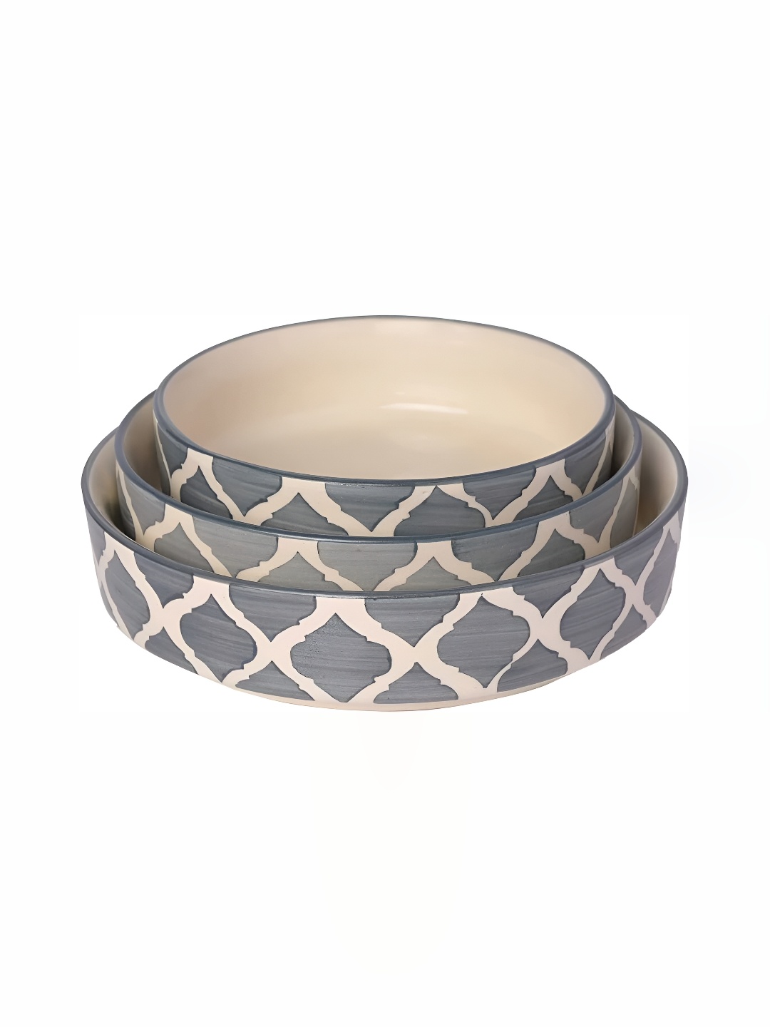 

Your Local Store Grey & White3 Pieces Ceramic Easy to Clean Serving Bowls