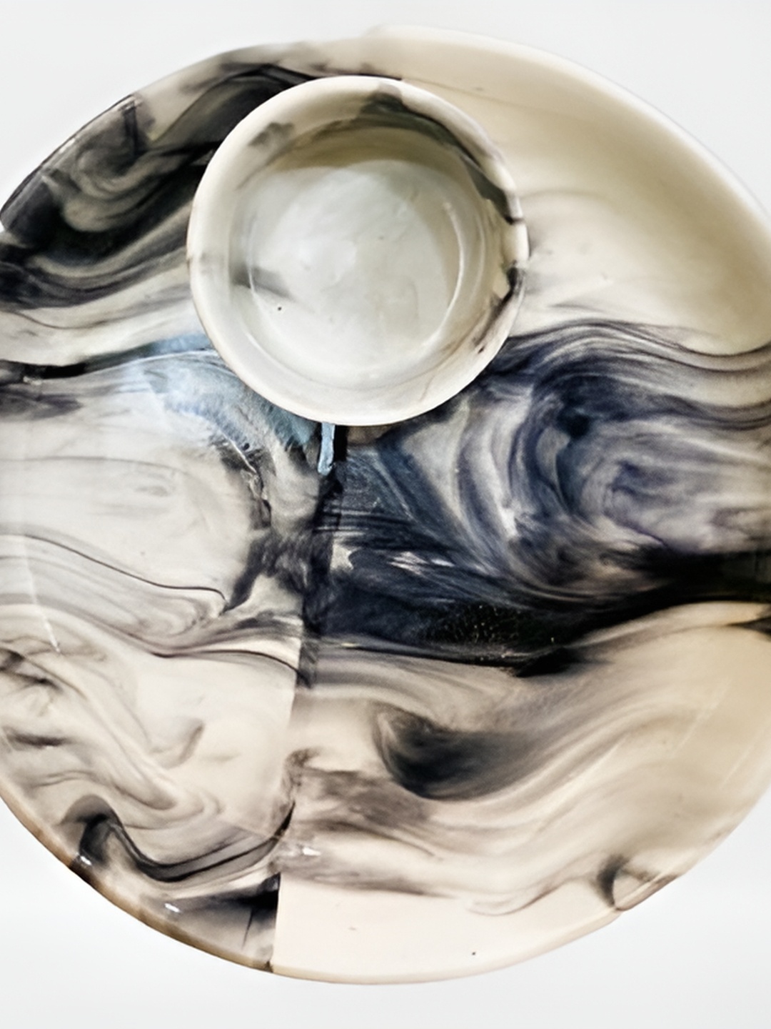 

Your Local Store Black & Beige Printed Ceramic Glossy Platter With Attached Dip Bowl